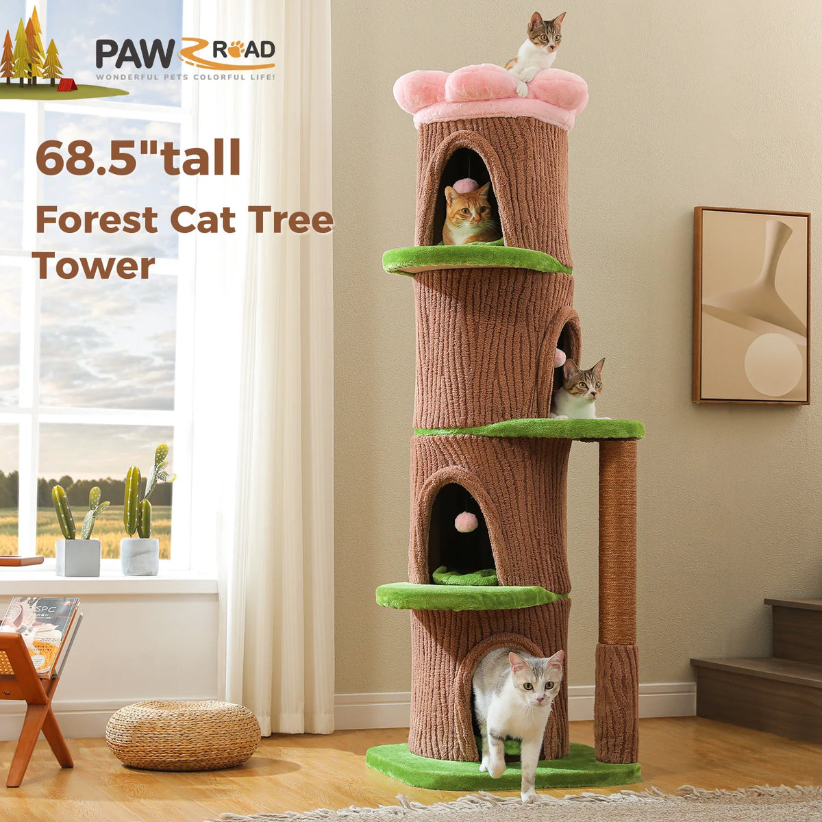 Large Cat Tree with Multiple Condos & Flower Bed