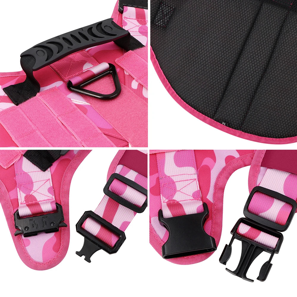 Pink Camouflage Adjustable Tactical Dog Harness
