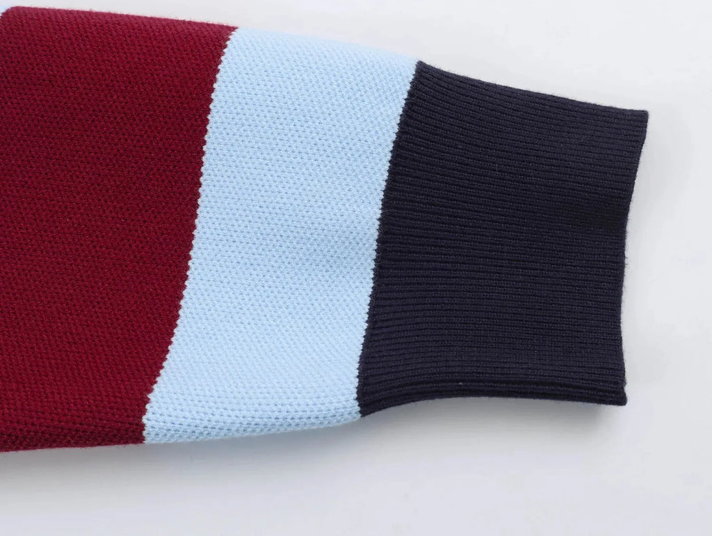 Striped Polo-Collar Long-Sleeve Sweater