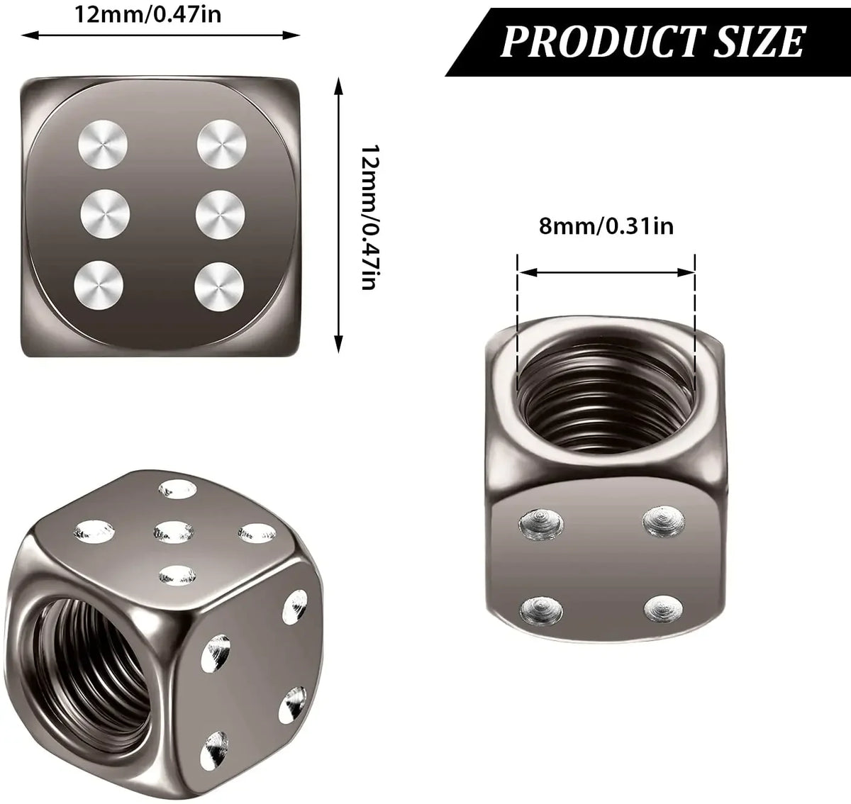 Dice-Style Aluminum Tire Valve Caps – Set of 4