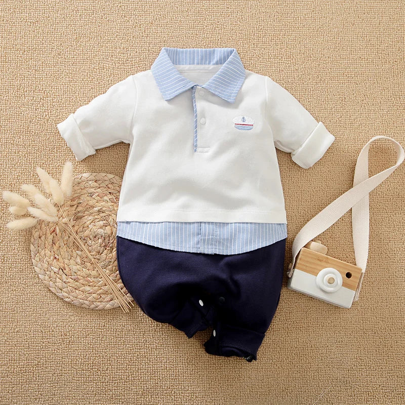 Baby Long-Sleeve Knitted Cotton Romper