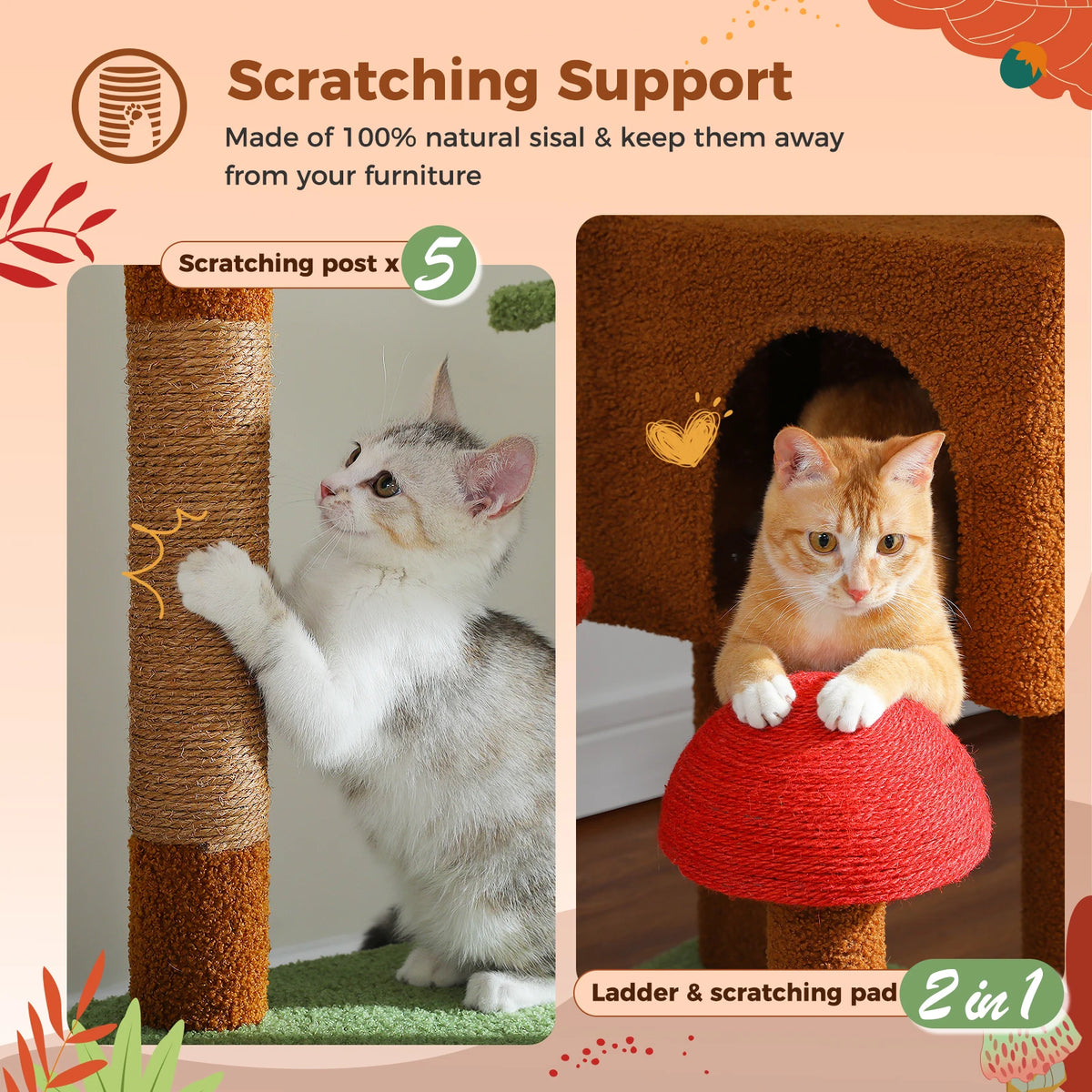 Brown Adjustable Floor-to-Ceiling Cat Tree
