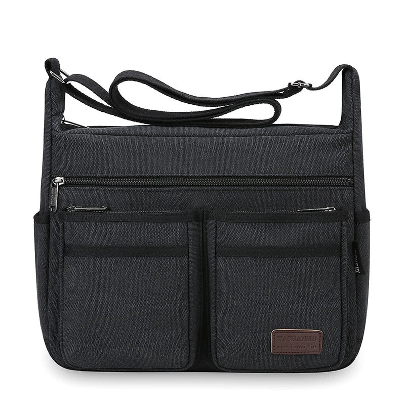 Canvas Crossbody Bag with Zipper Pockets