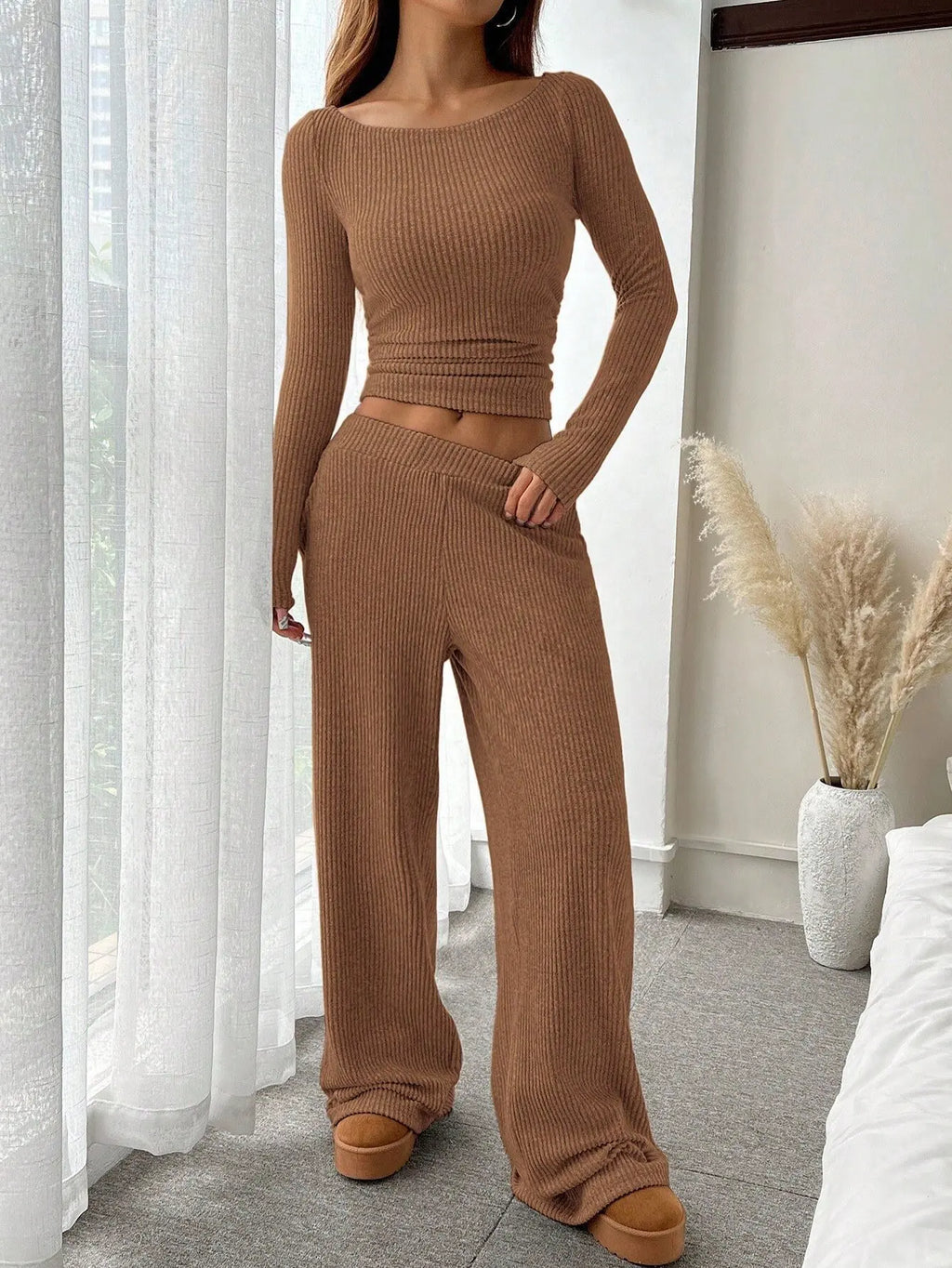 Solid Pullover Top & Pants Set
