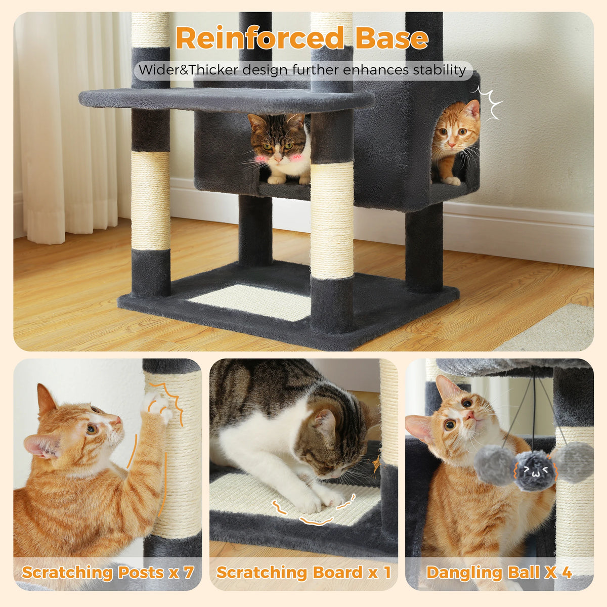 184cm Cat Tree with Hammock, Condo & Scratching Posts