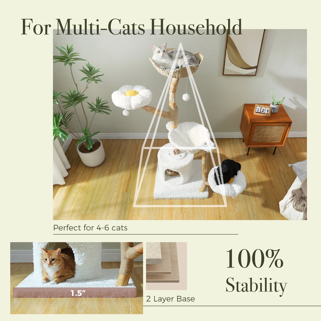 Flower Cat Tree with Wicker Basket Bed