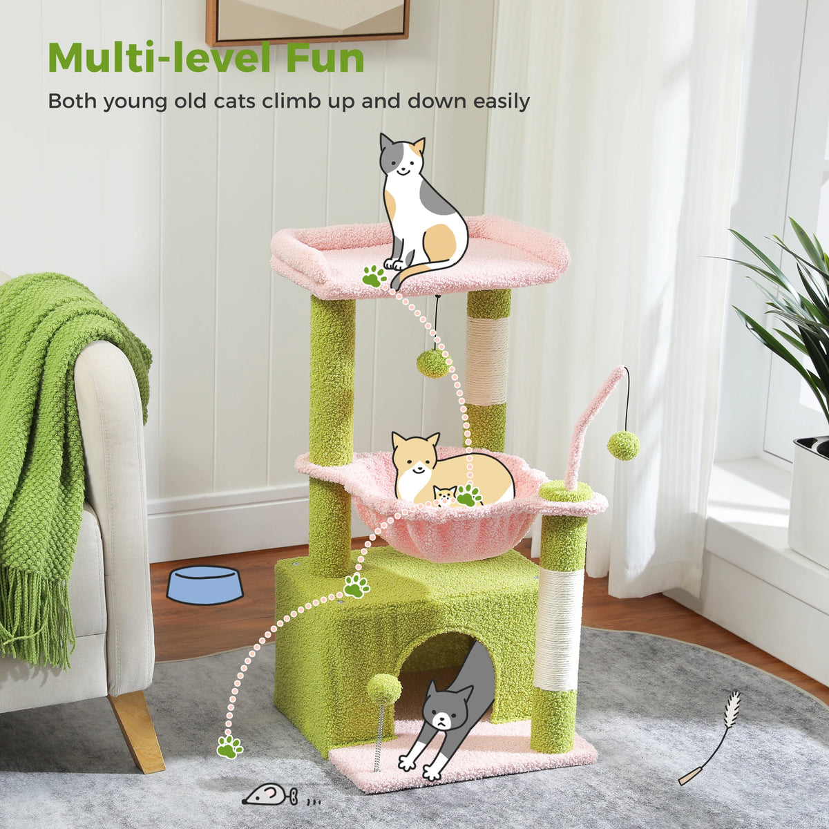 83cm Cactus Cat Tree with Condo & Hammock