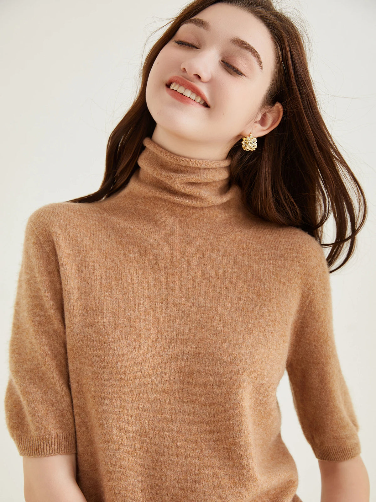 Women's Knit Tops Short Sleeve Fashion Women Sweaters New 100% Merino Wool Knitwears Vintage Sweater Turtleneck Pullover Clothes Dsers
