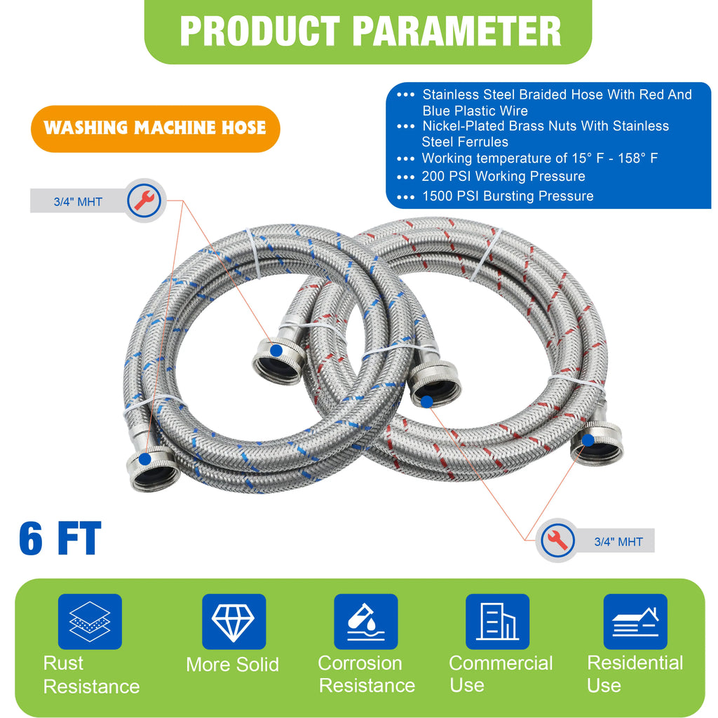 KING SMART 6 ft Braided Washing Machine Hose