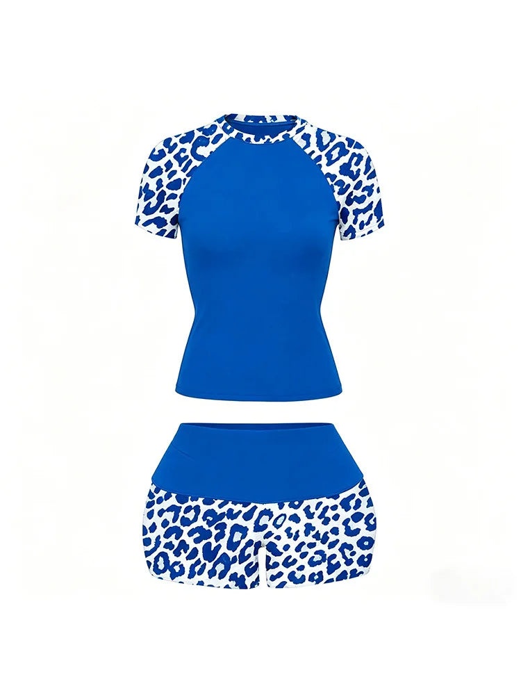 Women's Leopard-Patchwork Tee and Shorts Set
