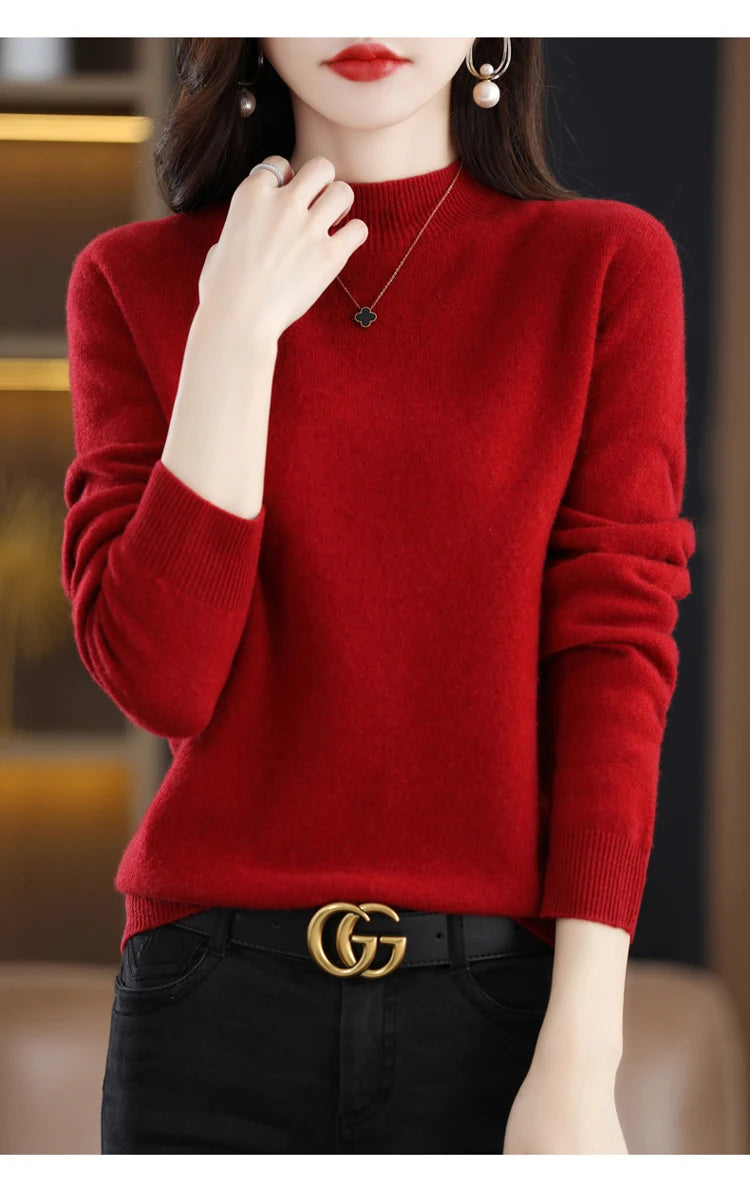 Women's Wool Mock-Neck Knit Sweater