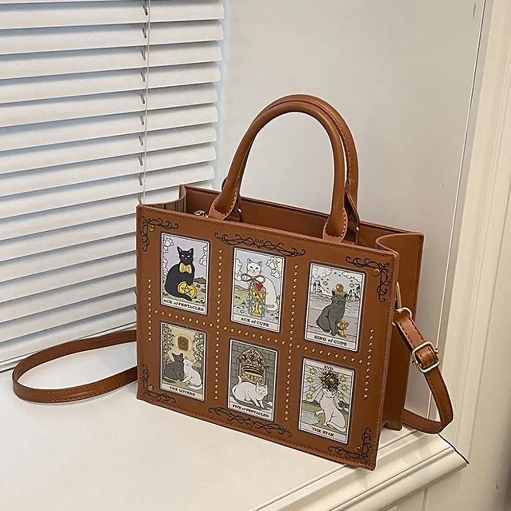 Cat Tarot Print PU Handbag