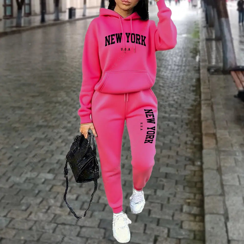 Women's New York Print Hoodie and Pants Set