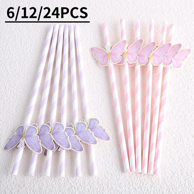 Butterfly Paper Party Straws, 6/12/24 Pack