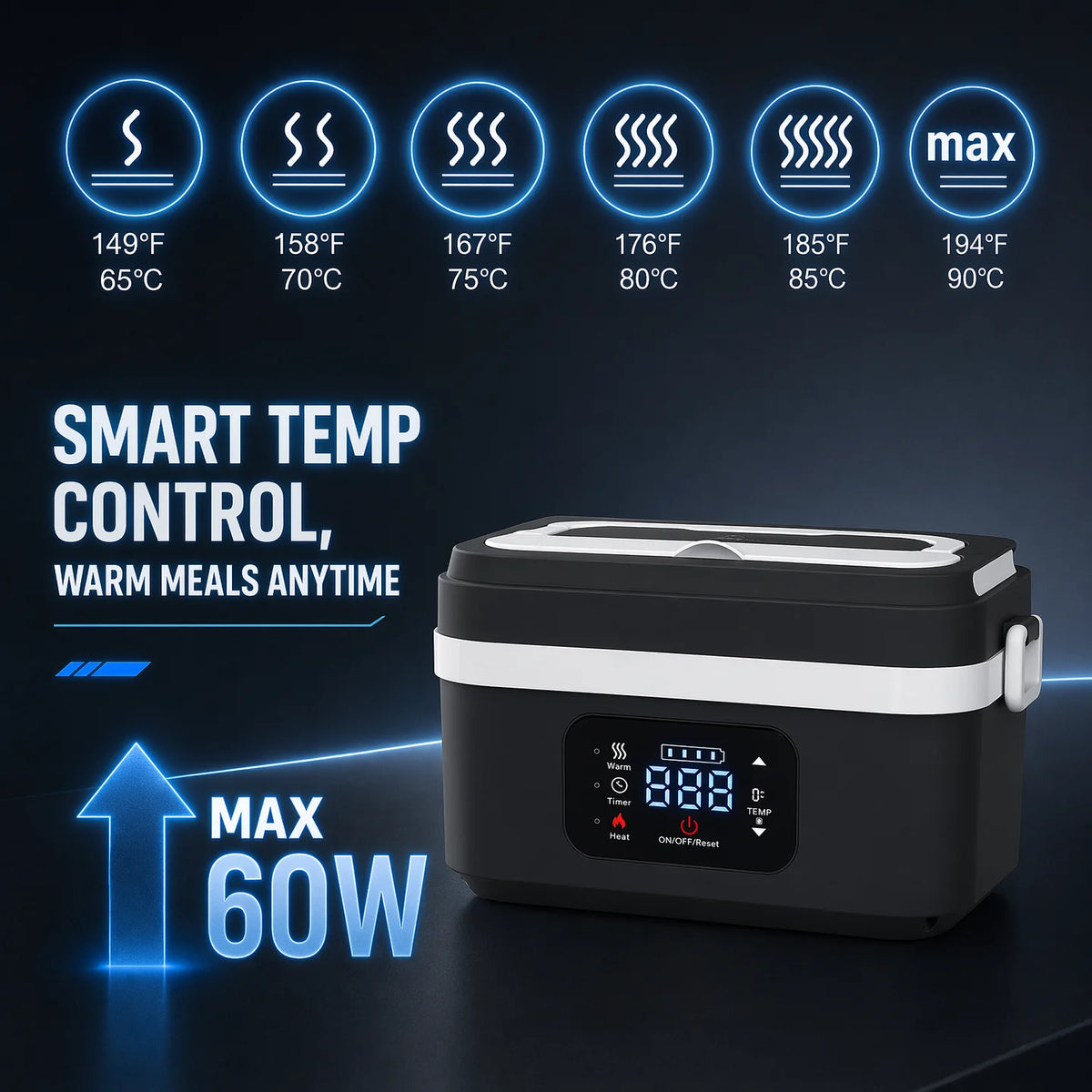 Cordless Rechargeable Heated Lunch Box – 1L, 60W