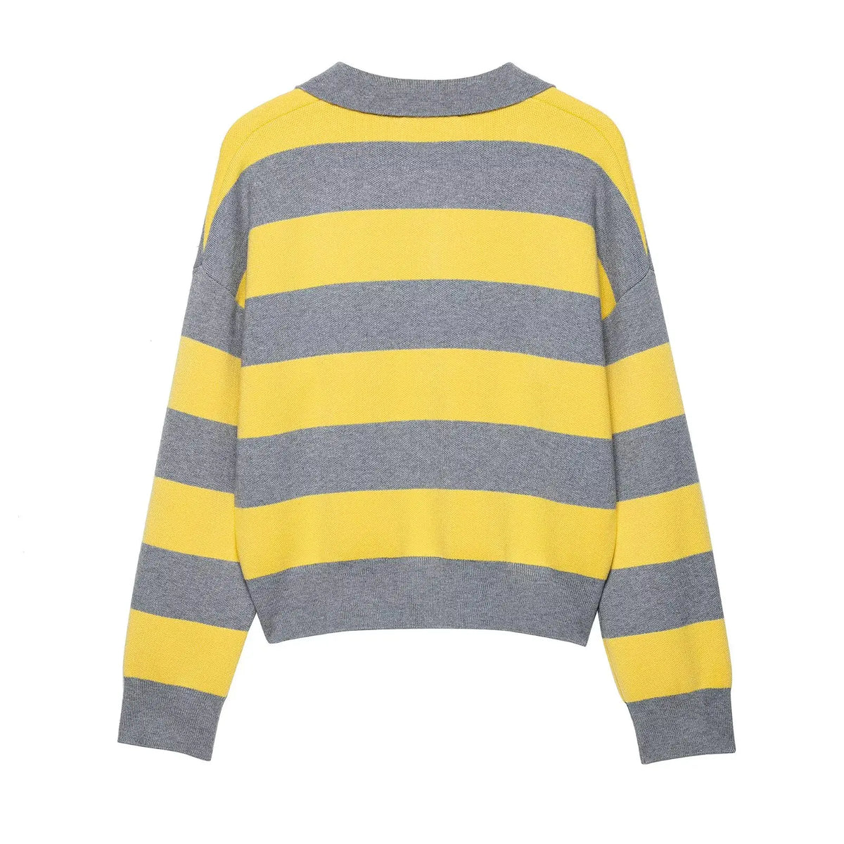 Striped Polo-Collar Long-Sleeve Sweater