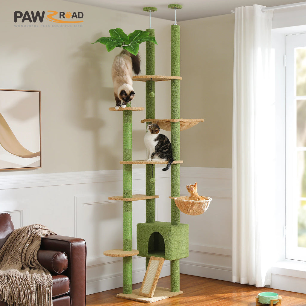 Cactus Cat Tree Floor to Ceiling Cat Tower Adjustable Height with Cat Condo Cozy Hammock and Scratching Post Tall Activity Tree Whispering Desires Shoppe