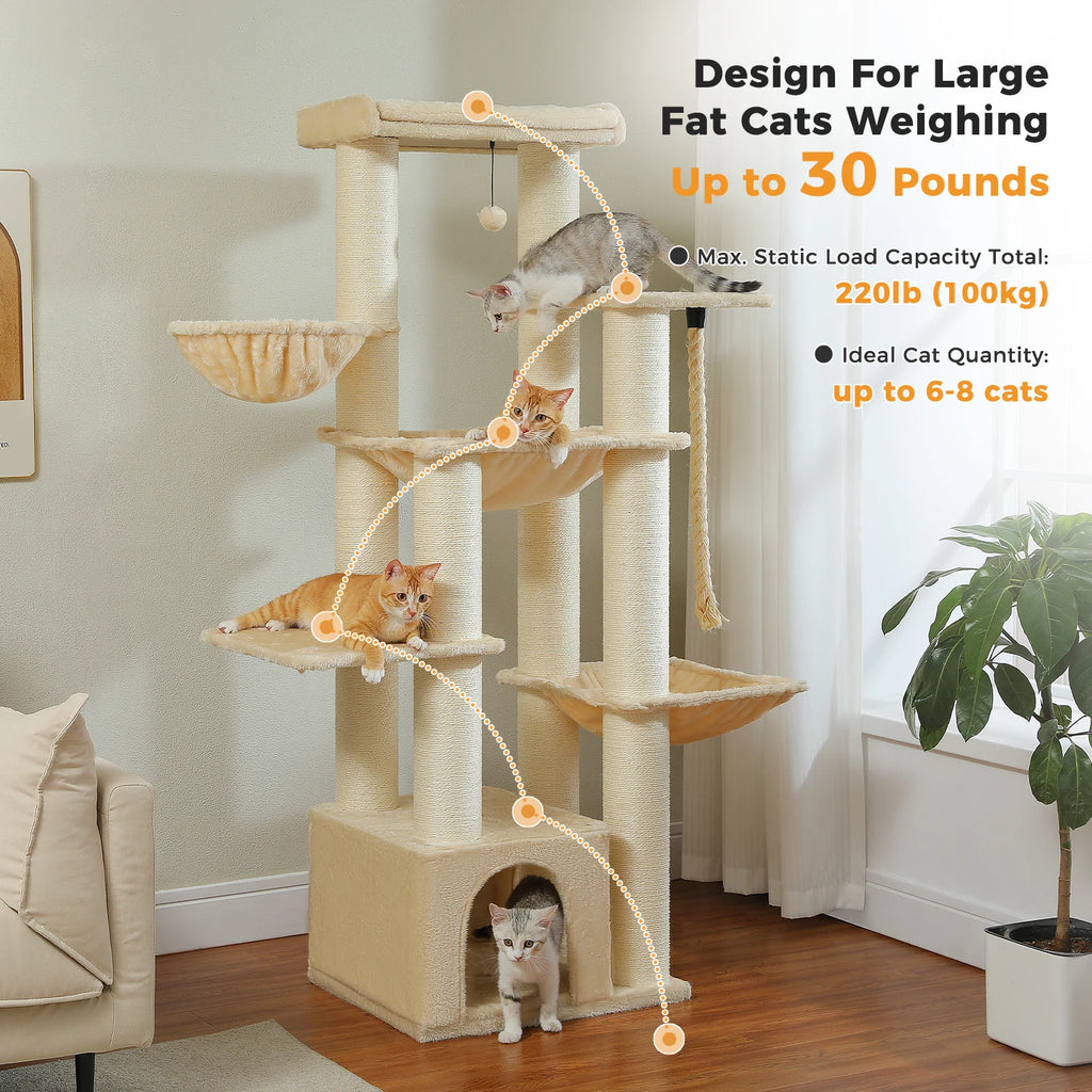 Large Cat Tree for Big Cats Robust Cat Tower with Several Levels Cat House Climbing Tree with Hammock 11 Sisal Posts Large Perch Whispering Desires Shoppe