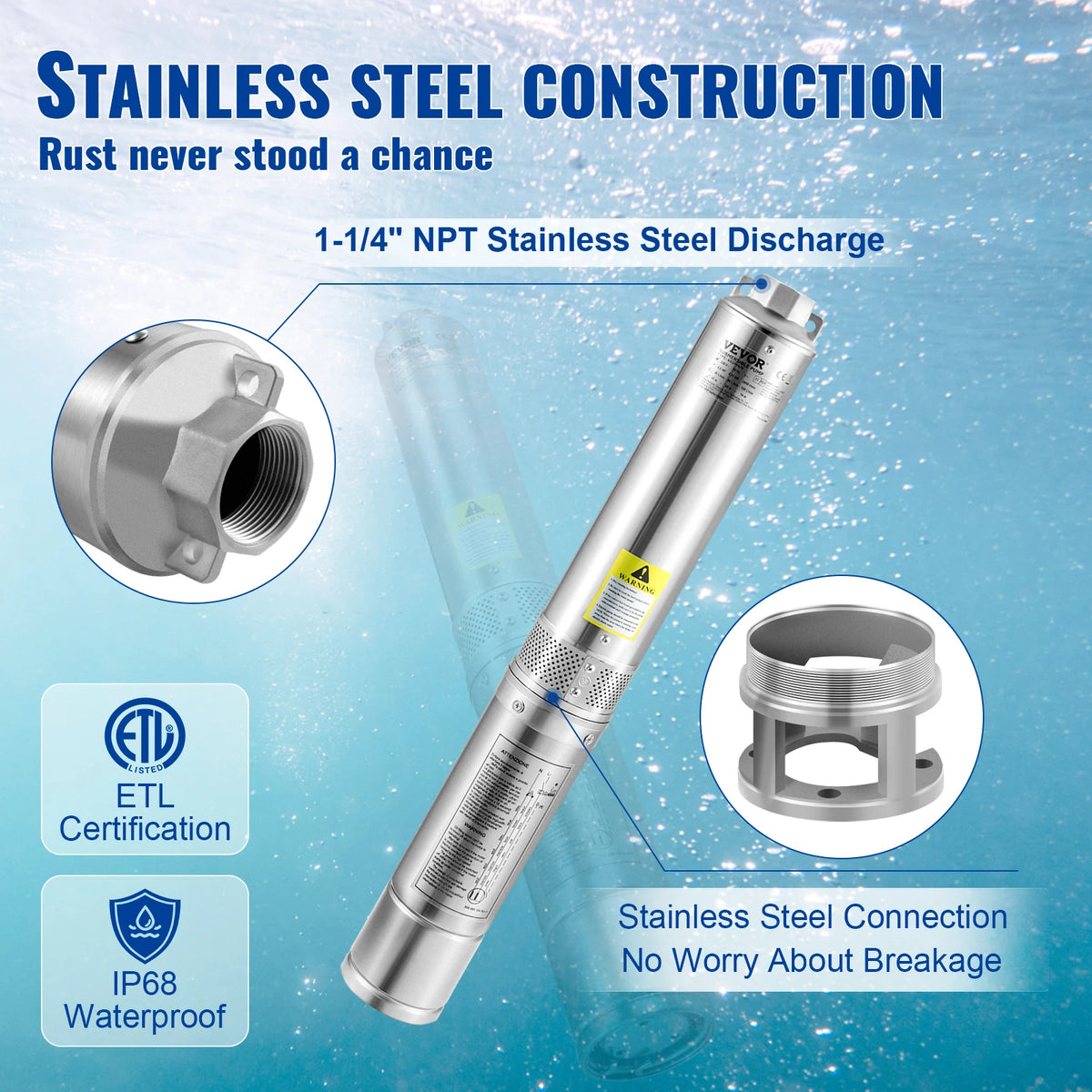SucceBuy 230V Stainless Steel Deep Well Pump