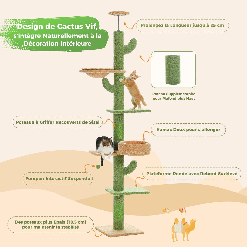 Cactus Cat Tree Floor to Ceiling Cat Tower with Sisal Scratching Post,Comfortable Hammock for Multi-Cat Homes,Cat Accessories Whispering Desires Shoppe