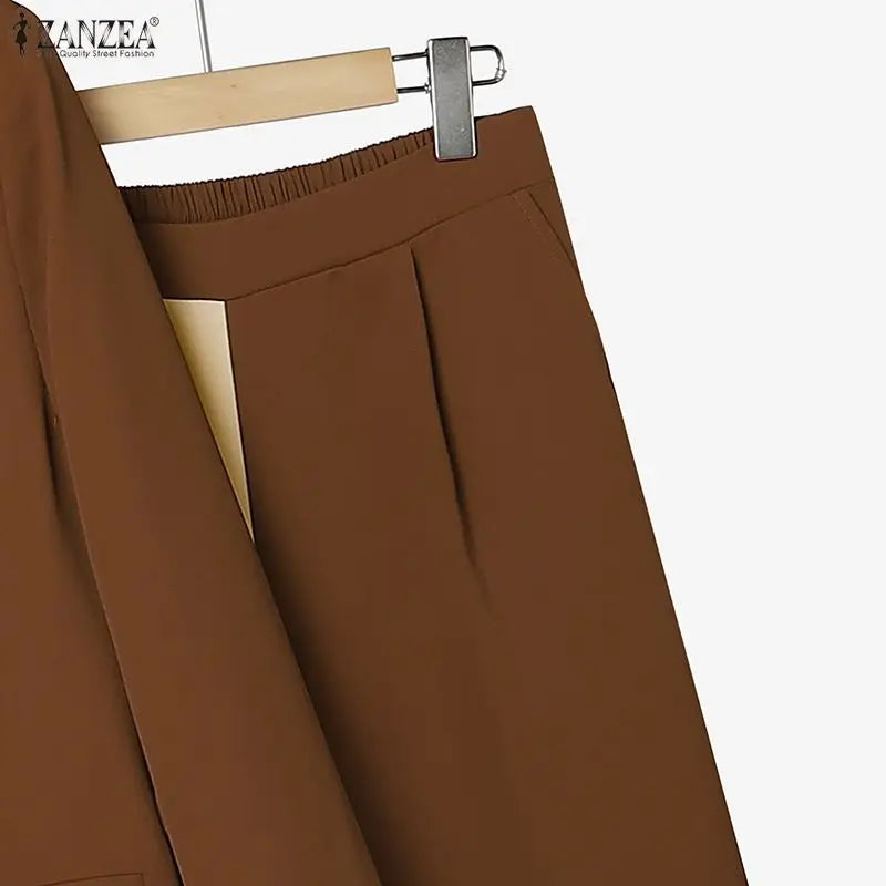 ZANZEA Patchwork Blouse and Pants Set