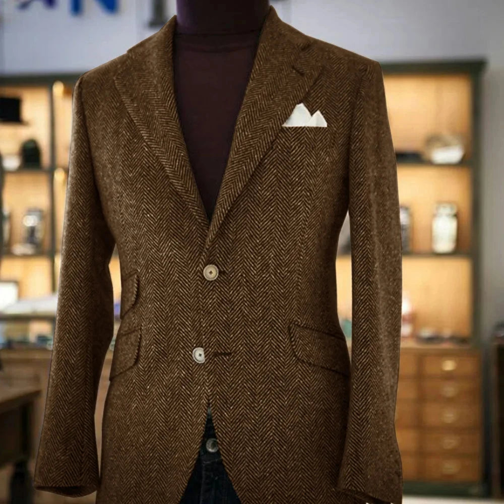 Men's Herringbone Single-Breasted Blazer