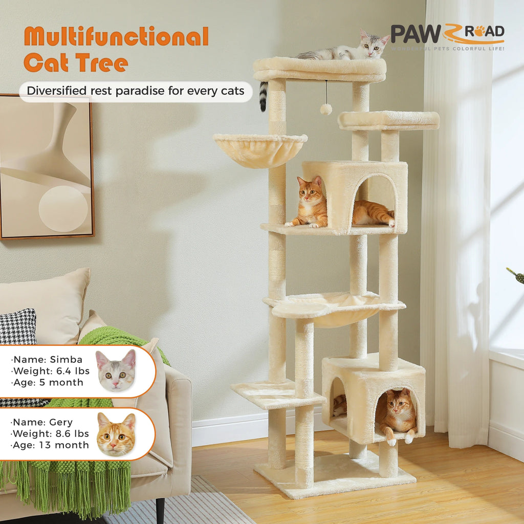Tall Cat Tree for Indoor Cats Big Cat Tower with Super Large Hammock Cat Climbing Tree with Scratching Posts Condo House Black Whispering Desires Shoppe