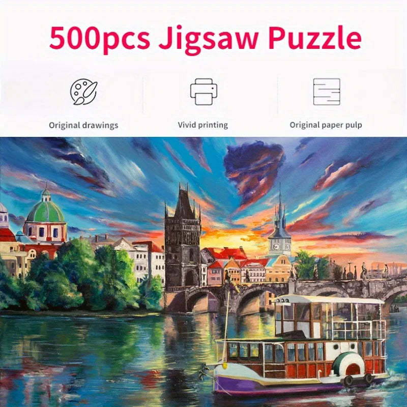 Prague Oil Painting 500-Piece Jigsaw Puzzle