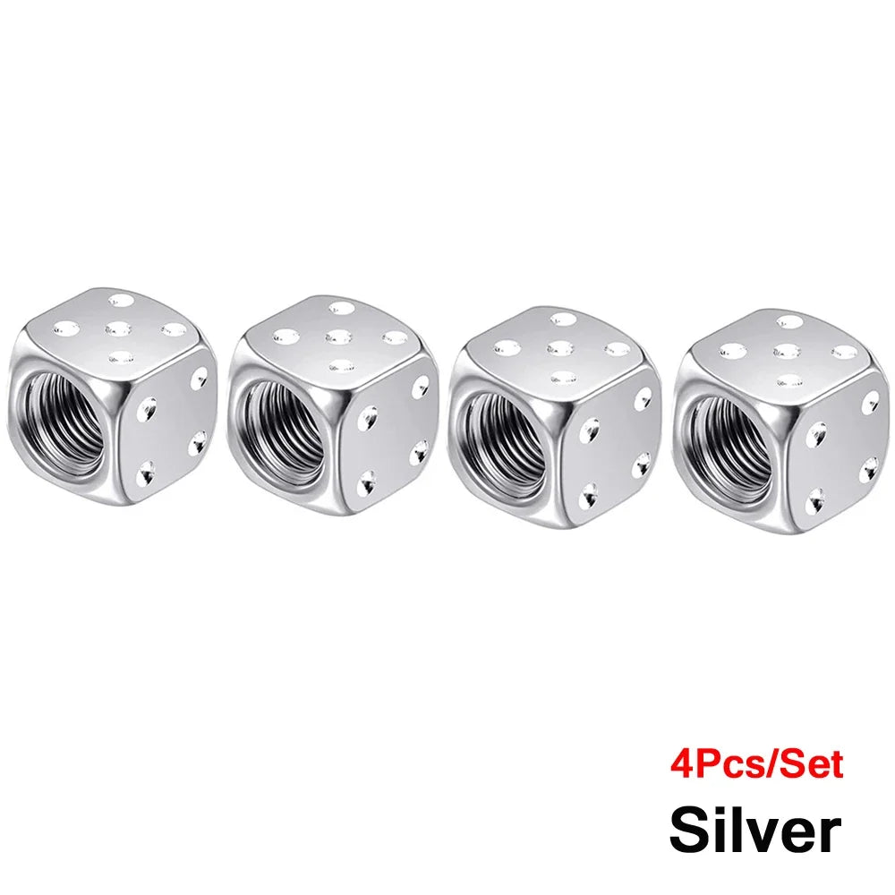 Aluminum Dice Tire Valve Caps – Set of 4