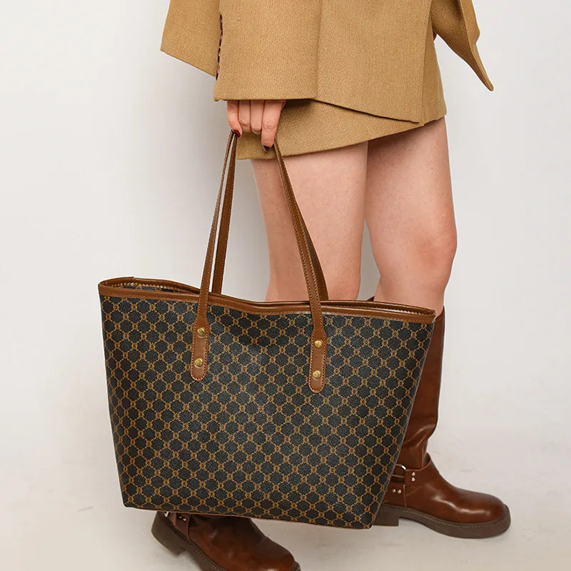 Women's PU Shoulder Tote with Zipper Closure