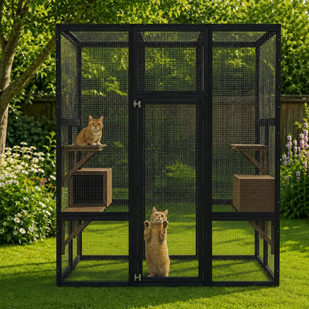 70" Wooden Outdoor Catio with Platforms & Rest Boxes