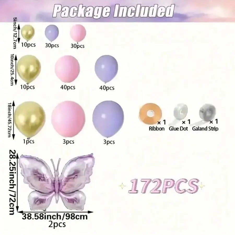 Purple Butterfly Balloon Garland Kit, 172 Pieces