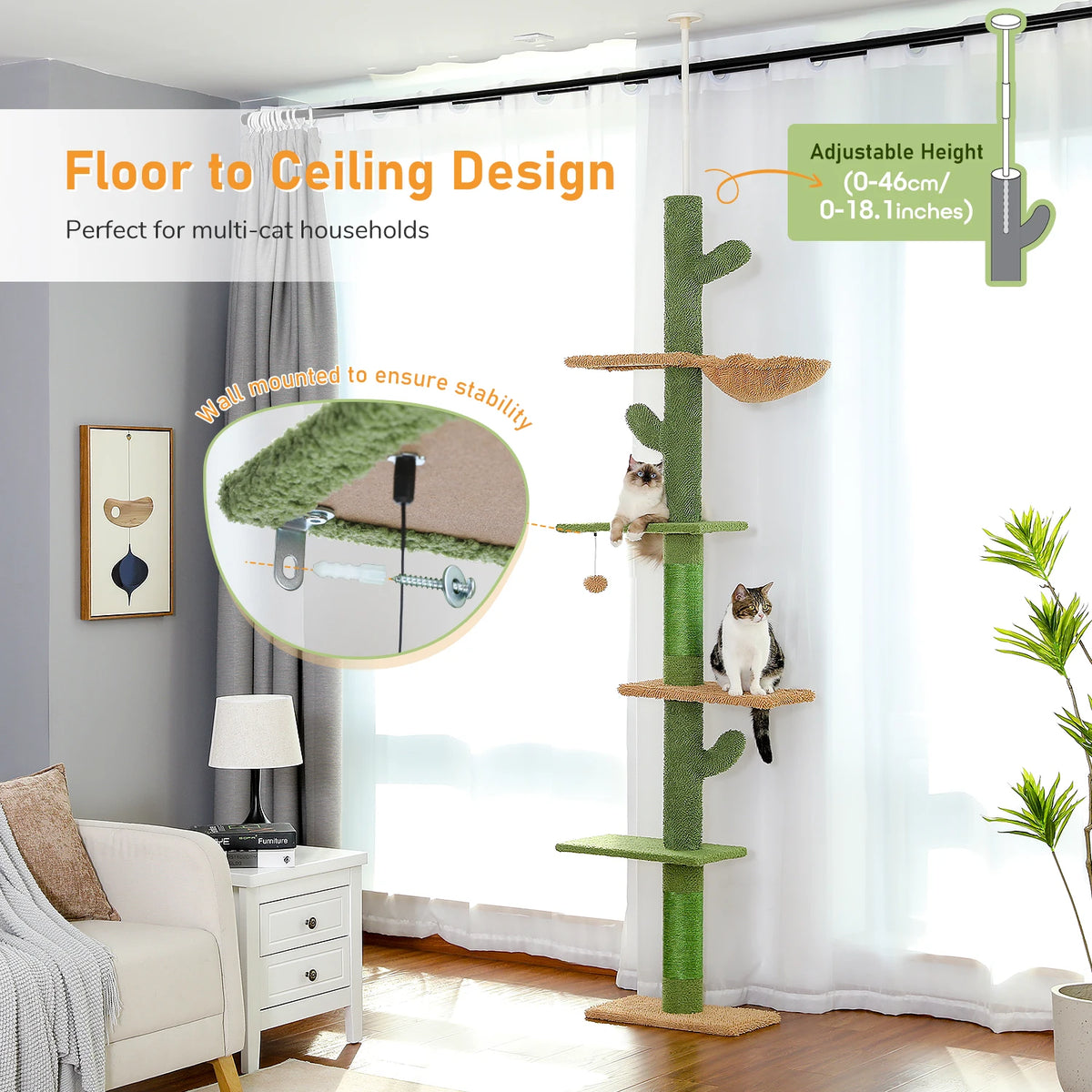 Five-Tier Cactus Floor-to-Ceiling Cat Tree