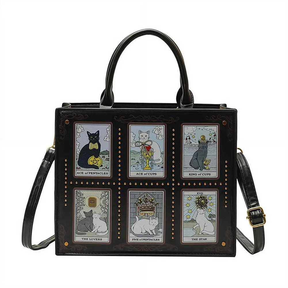 Cat Tarot Print PU Handbag