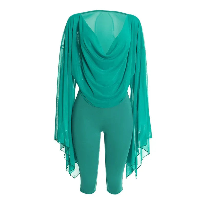 Women's Draped V-Neck Crop Top and Capri Set