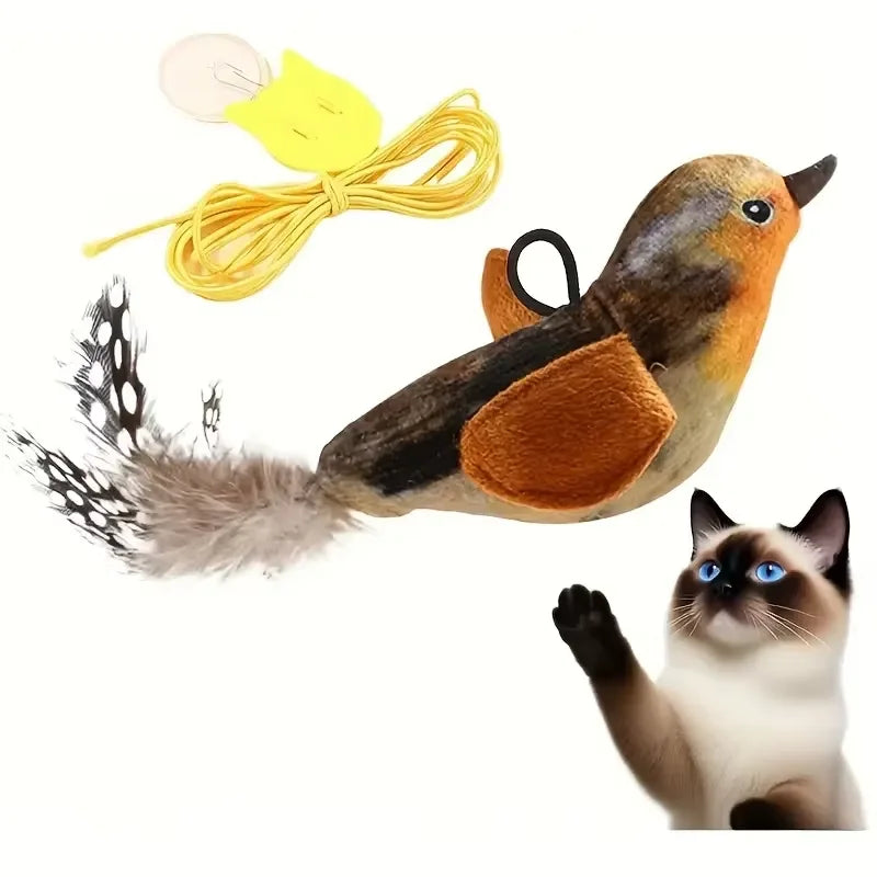 Wall-Mounted Sound-Activated Plush Bird Cat Toy