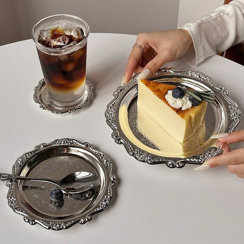 Vintage-Style Stainless Steel Dessert Plates