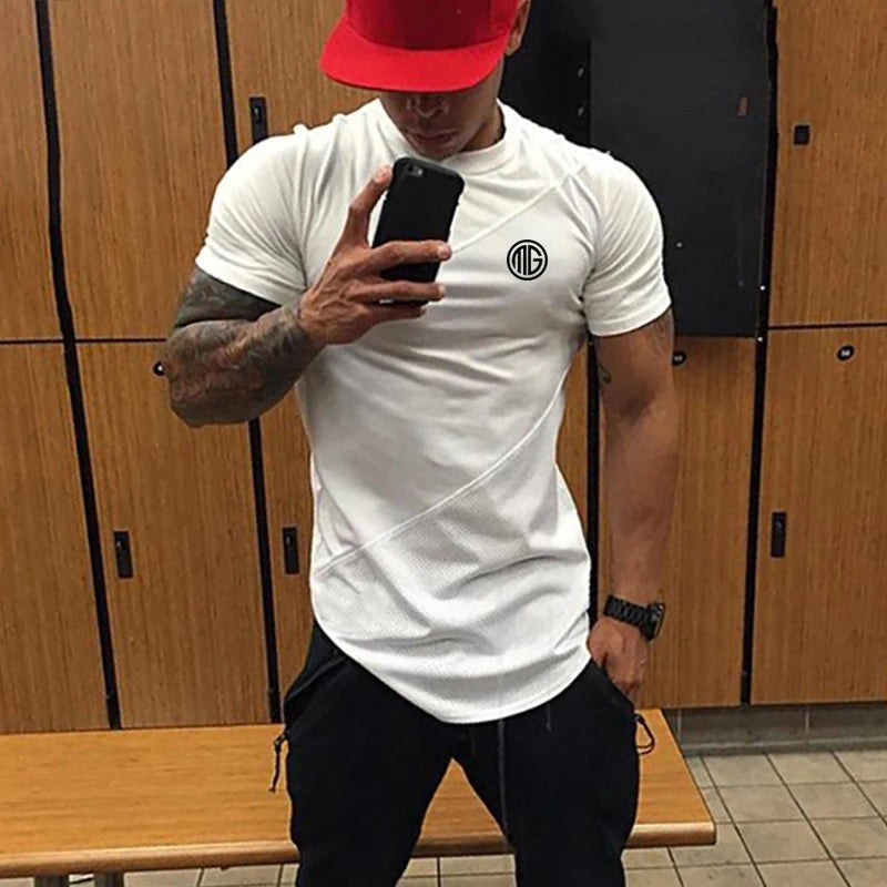 Mens Muscle T Shirt Gym Bodybuilding Fitness Tees Tops Cotton Patchwork Mesh Slim Fit T Shirt Cotton Sports Short Sleeve Tshirt Whispering Desires Shoppe