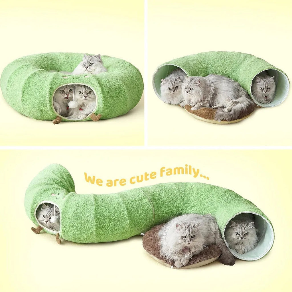 Convertible Plush Cat Tunnel & Donut Bed