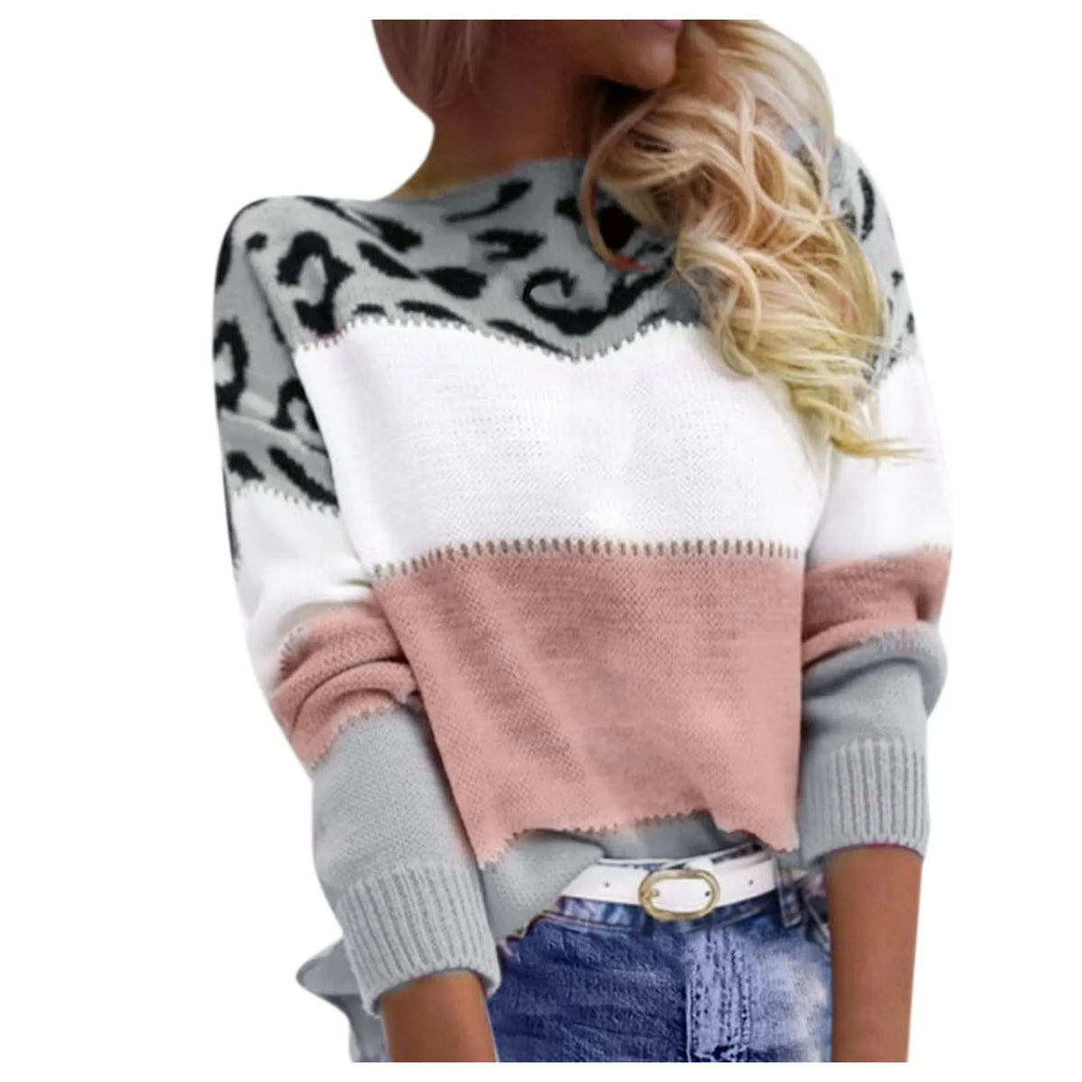 Women Sweaters Contrast Leopard Color Pullovers Loose Autumn Winter Long Sleeve Sweater Jumper Pull Femme Knitwear Oversized Dsers