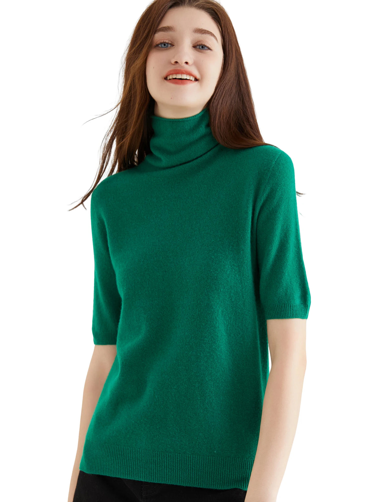 Women's Knit Tops Short Sleeve Fashion Women Sweaters New 100% Merino Wool Knitwears Vintage Sweater Turtleneck Pullover Clothes Dsers