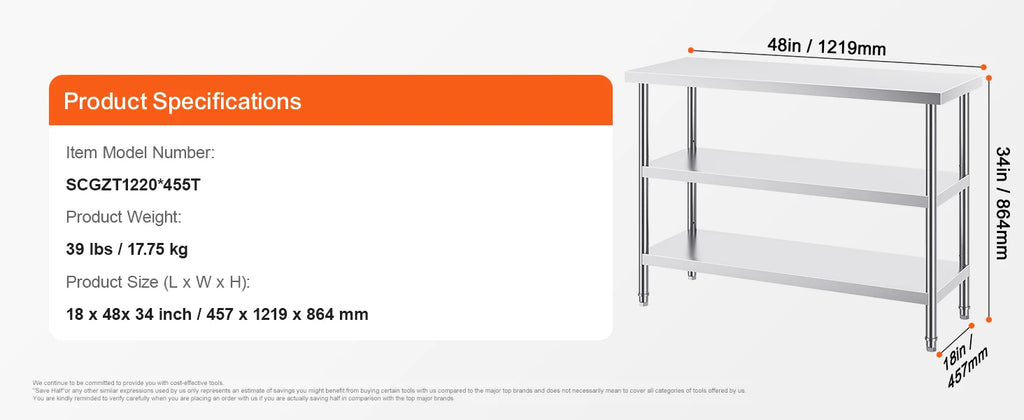 SucceBuy Stainless-Steel Kitchen Prep Work Table