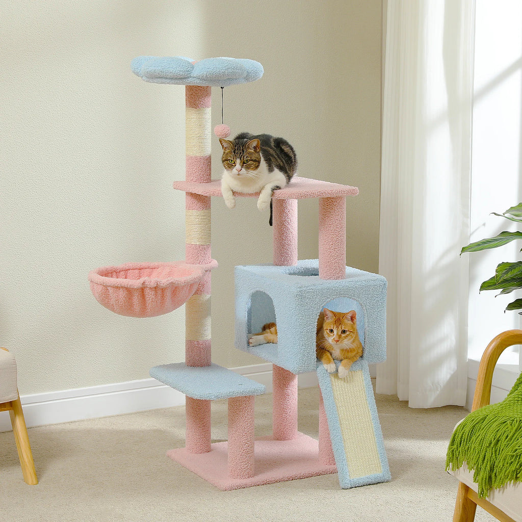 120cm Flower Cat Tree with Ramp & Hammock