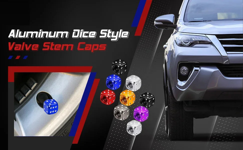 Dice-Style Aluminum Tire Valve Caps – Set of 4