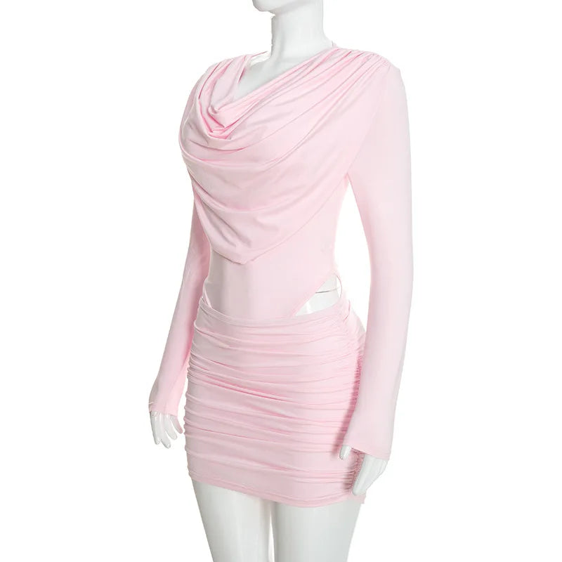 Nsauye Long-Sleeve Bodysuit & Mini Skirt Set