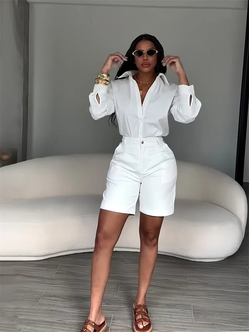Women's Long-Sleeve Shirt and Shorts Set