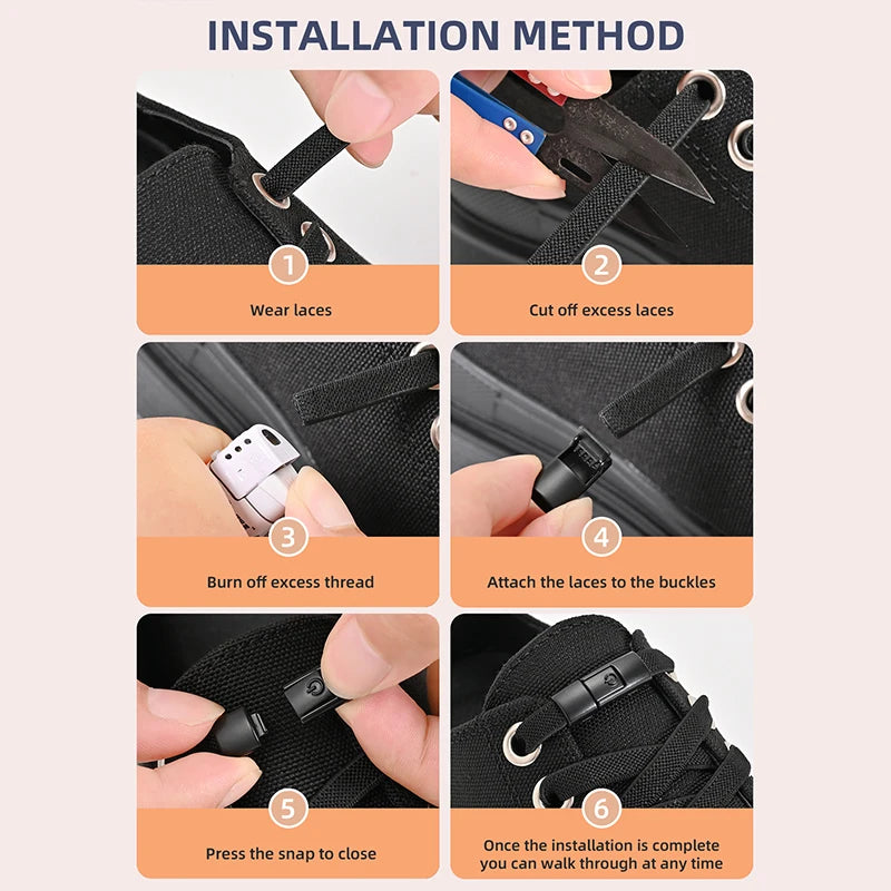 No-Tie Elastic Shoelaces with Press Locks – 8 mm