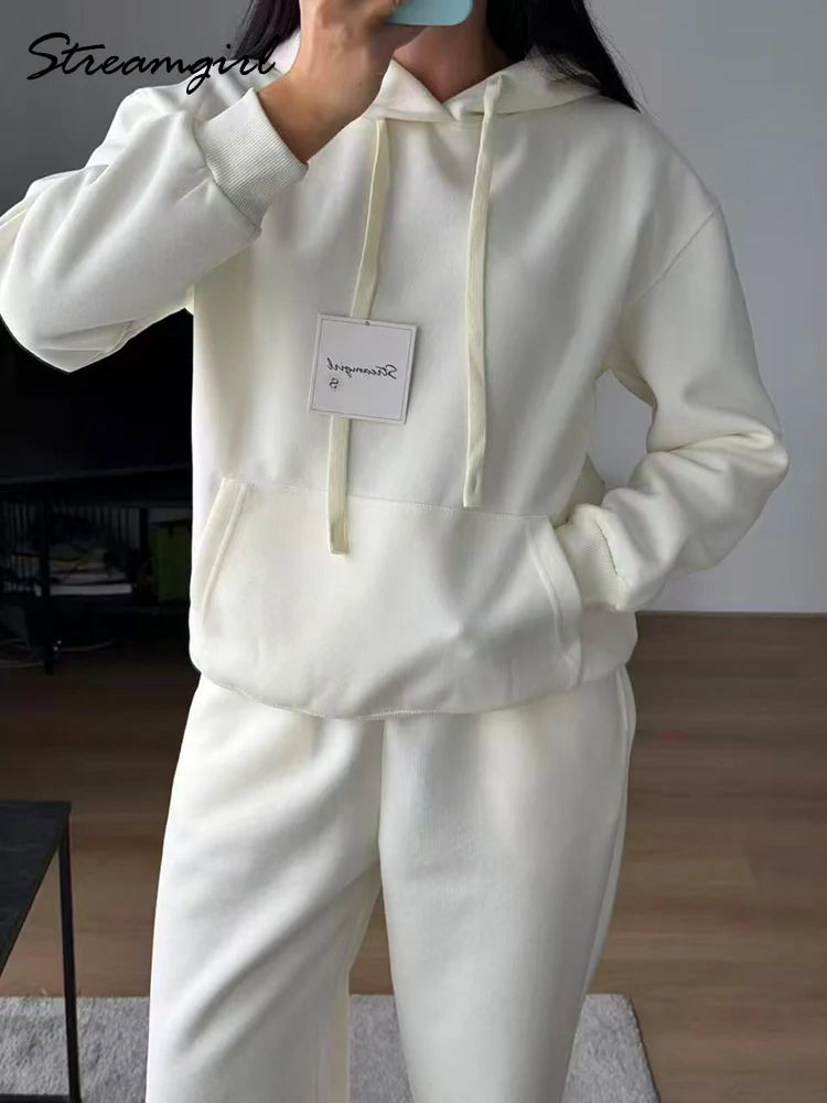 Women's Cotton-Blend Hoodie and Wide-Leg Pants Set