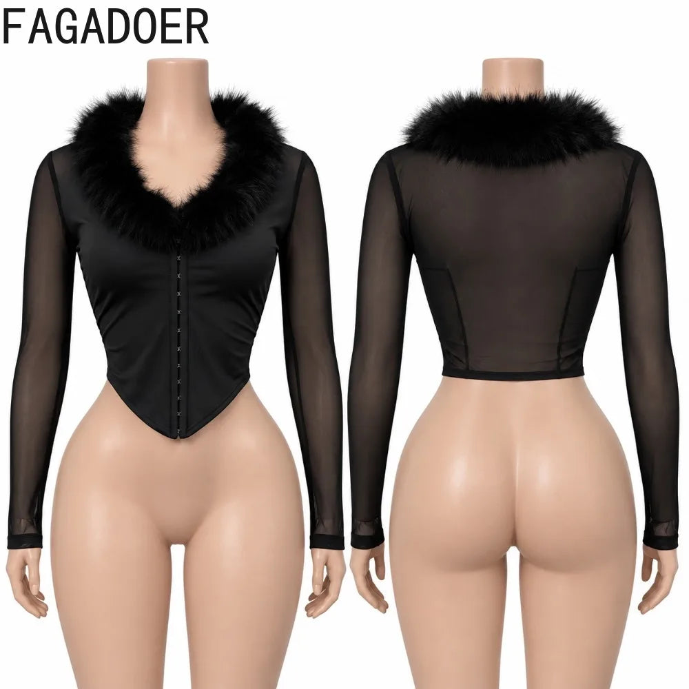 Women's Mesh-Look Top and Faux-Leather-Look Shorts — Separates