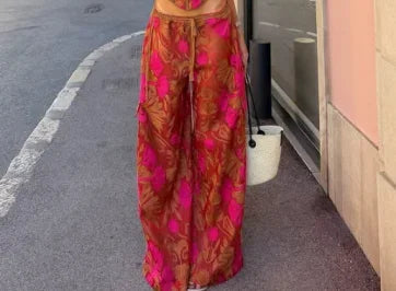 Women's Floral Top and Wide-Leg Pants — Separates or Set
